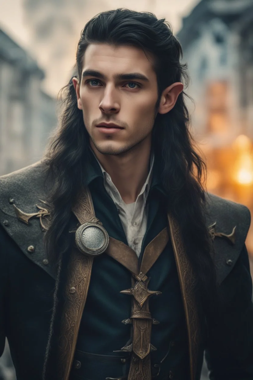 handsome young man with pointed long elf ears