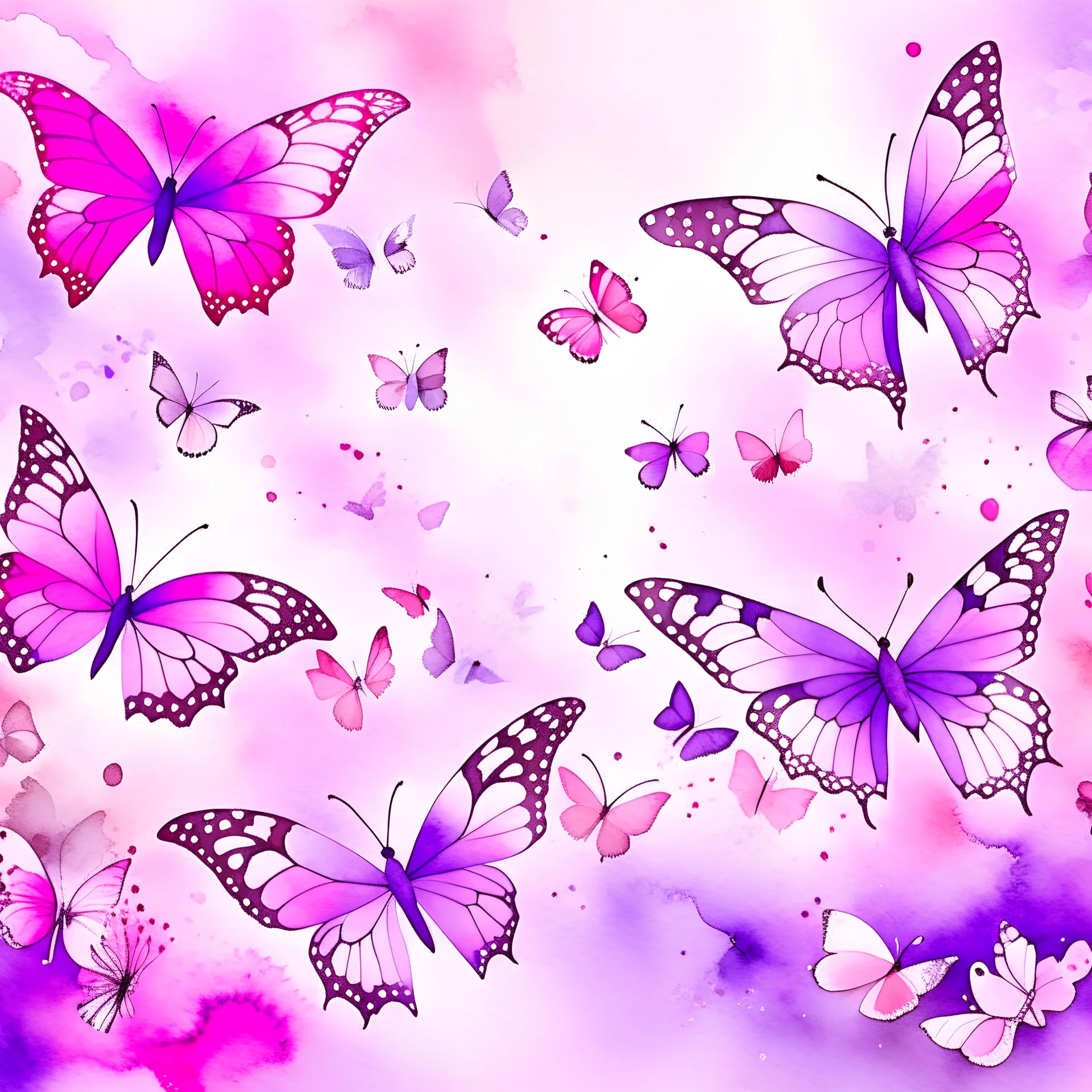 a watercolor painting with pink and white butterflies flying on a background, in the style of light purple and light pink, luminous shadowing, xbox 360 graphics, y2k aesthetic, i can't believe how beautiful this is, decorative borders, light purple and bronze