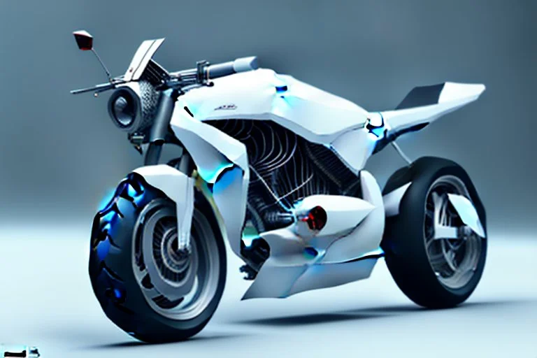 futuristic mechanical motorbike on white background, photorealistic, 3D, Unreal Engine, 4K