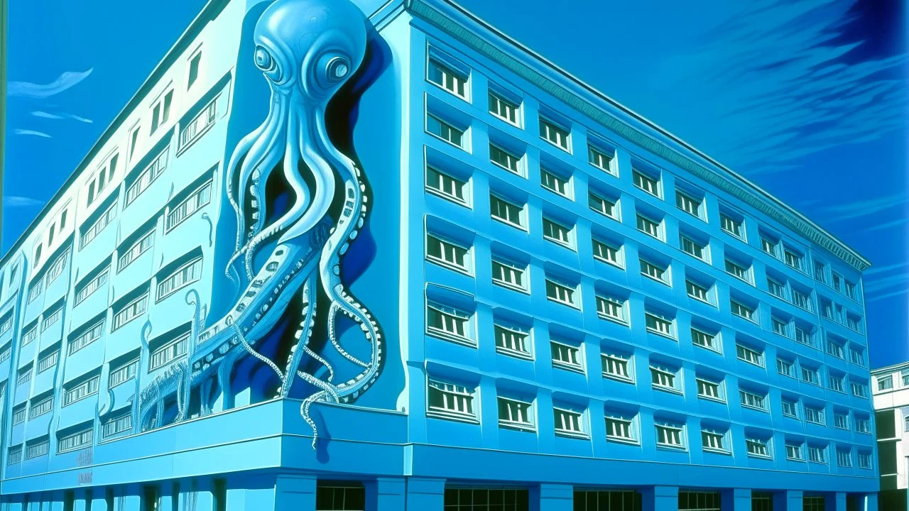 A blue underwater squid themed hospital painted by Andy Warhol