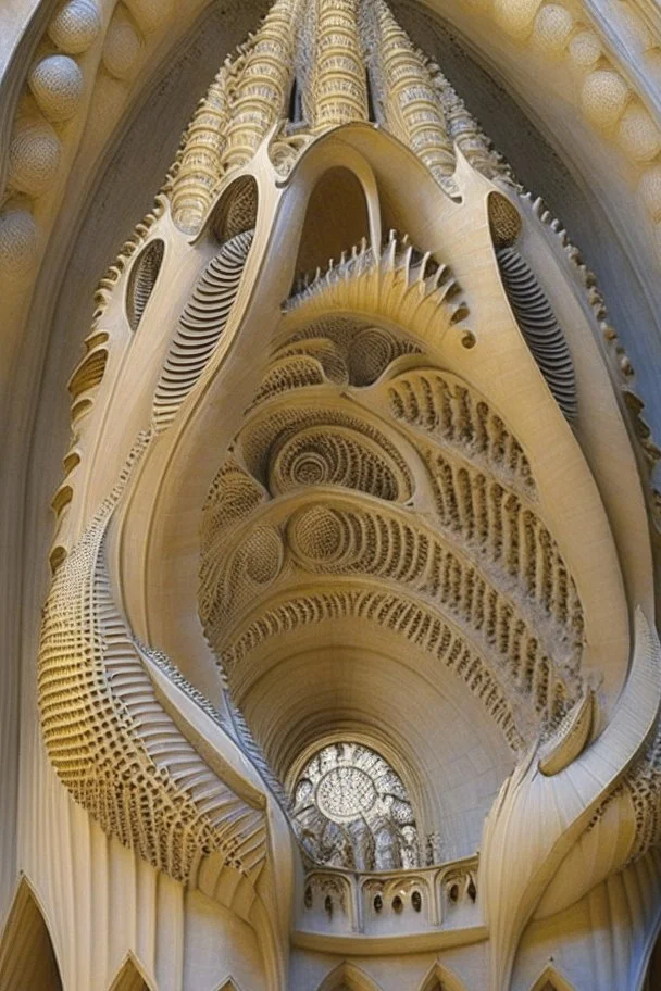 a cathedral in a vertical Nautilus shell by artist "Gaudi"