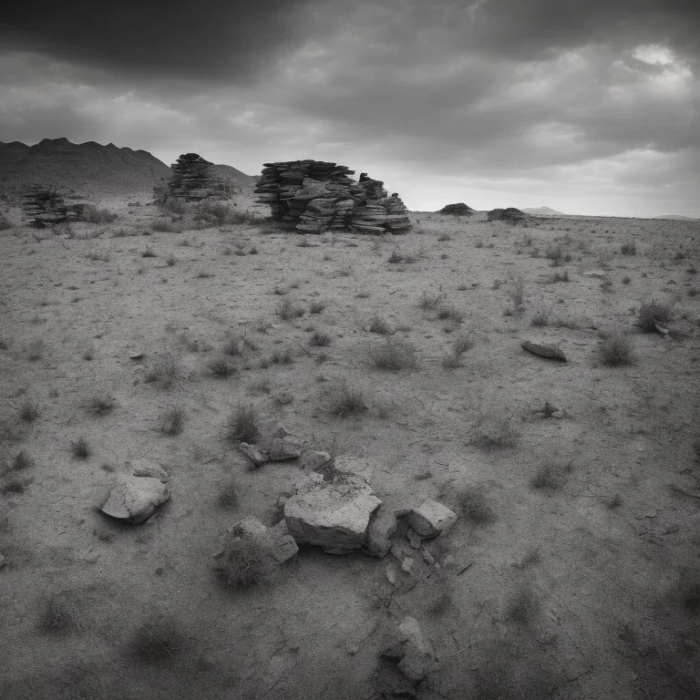 desolate deserted arid landscape with desaturated look and a bluish hue