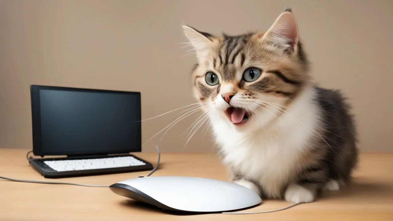 funny cat with computer mouse