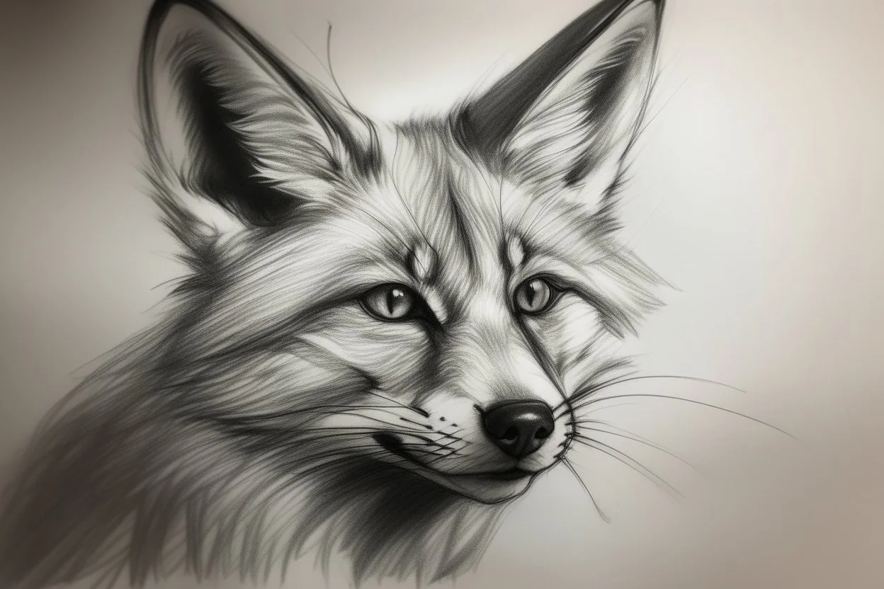 outline sketch in rough charcoal, portrait of a fox