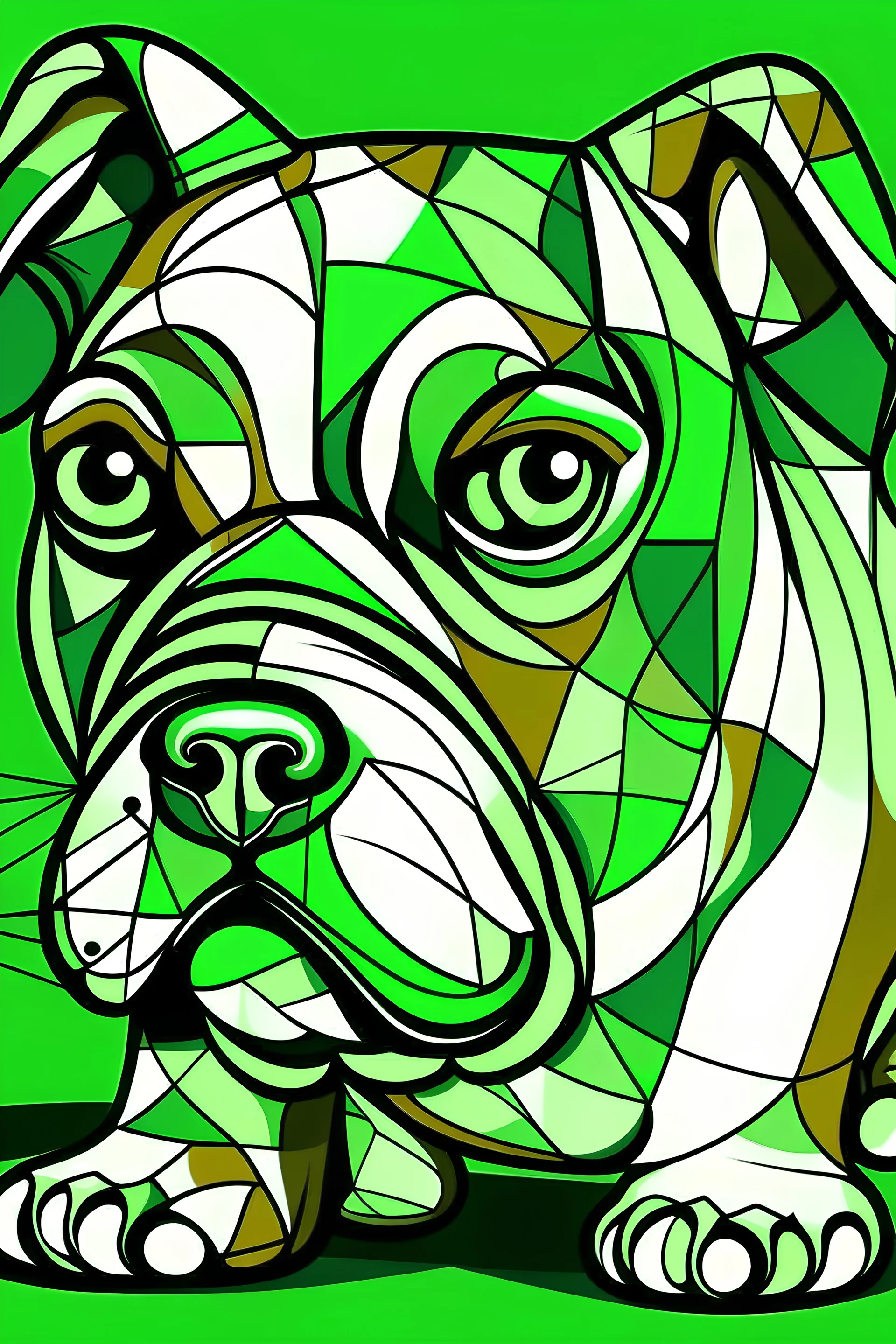 bulldog in pablo picasso style in green colour