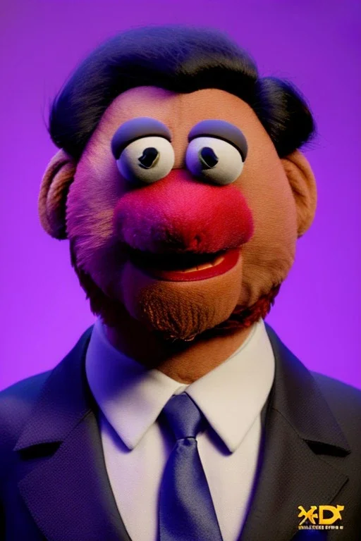 Waist up muppet Portrait, Xi Jinping as muppet doll, black suit and red tie, photo studio, blue background, unreal engine 5, concept art, art station, god lights, ray tracing, RTX, lumen lighting, ultra detail, volumetric lighting, 3d.