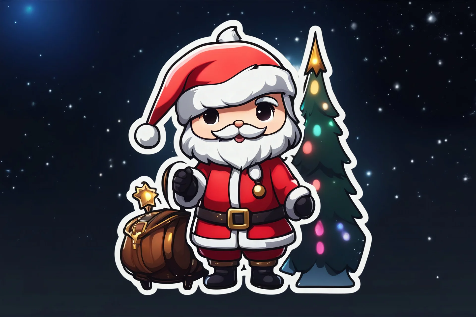 sticker Chibi santa-claus in 8k solo leveling shadow artstyle, in the style of fairy academia, hollow knight them, close picture, neon lights, intricate details, highly detailed, high details, detailed portrait, masterpiece,ultra detailed, ultra quality