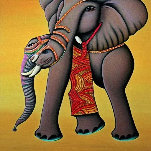 african god riding an indian elephant painting