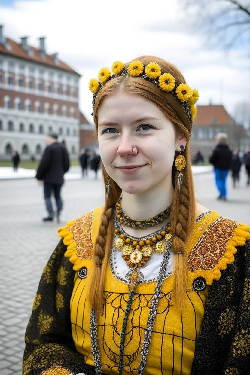 a 24 years old woman at University in denmark in fancy clothes