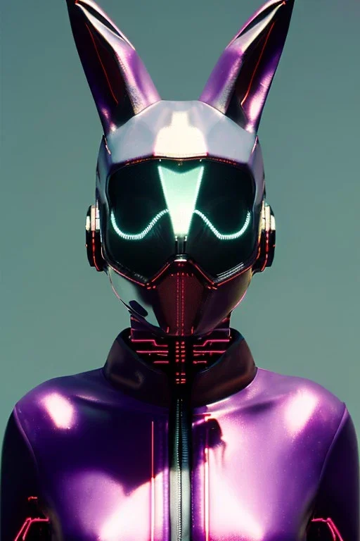 Medium Close Up Portrait, Front image. cyberpunk, rabbit mask, Chinese woman, pink long hair. latex, glossy suit. Pink, black, white, color. Mad max style. Color background, photo studio. Avatar image, highly detailed, concept art, smooth, unreal engine 5, god rays, ray tracing, RTX, lumen lighting, ultra detail, volumetric lighting, 3d, finely drawn, high definition, high resolution.