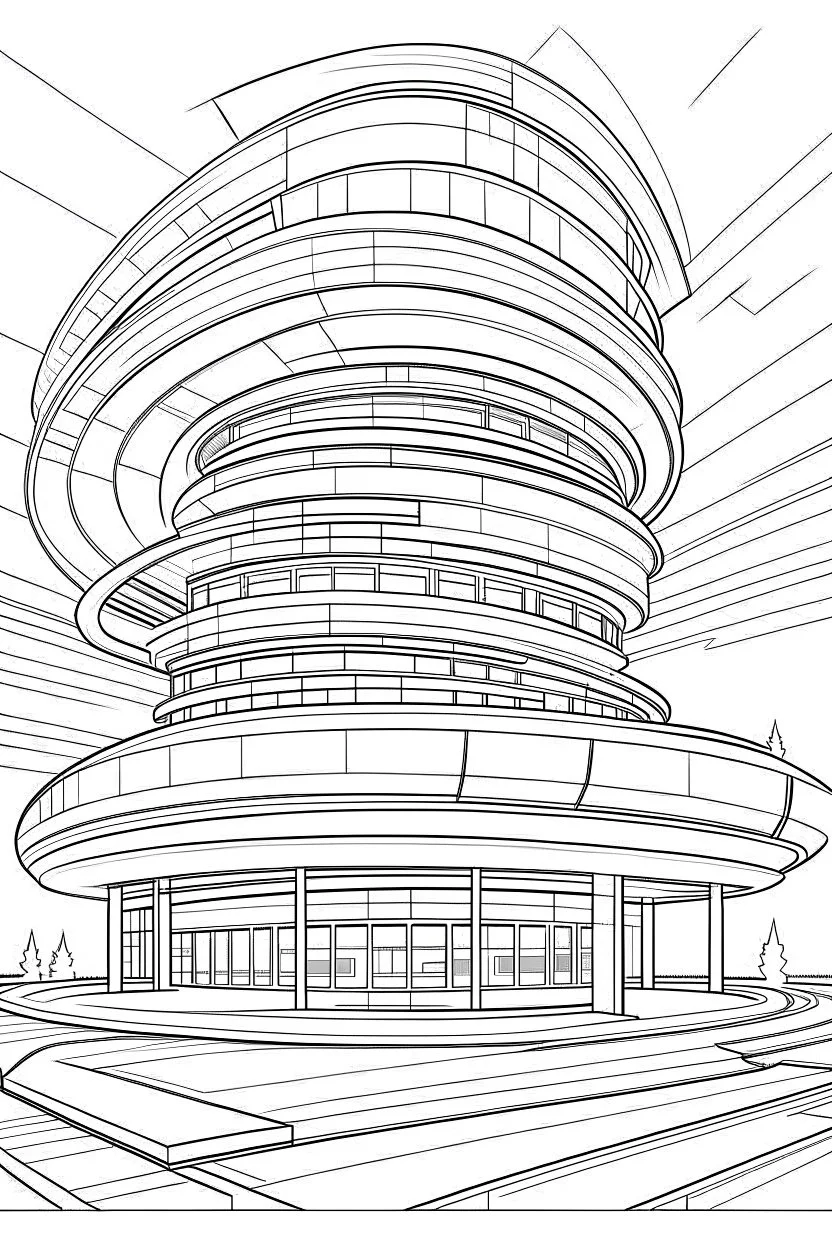 future 2050 STAR hotel, amazing uniquehotel design, each unique, flat vector, full view, only draw lines, clean line art, –no sketch, white background, minimalistic black lines, minimal black color, coloring page, thin black line art, perfect shape, perfect clear lines,