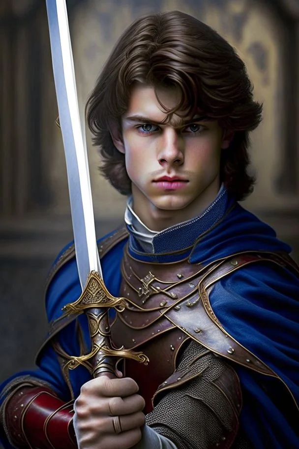 european brown hair young adult royal guard swordsman with rapier