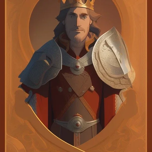 king Arthur with crown .mid-12th century armor. intricate detail.Diseney,studio ghibli,andrea bonelli,Kilian Eng,Ohrai, korra character, style.