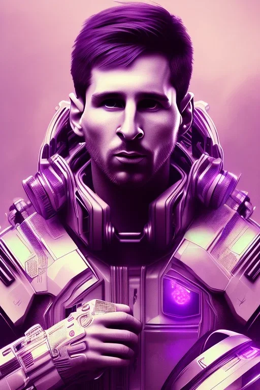 lionel messi cute cyberpunk, purple tones, high lighting