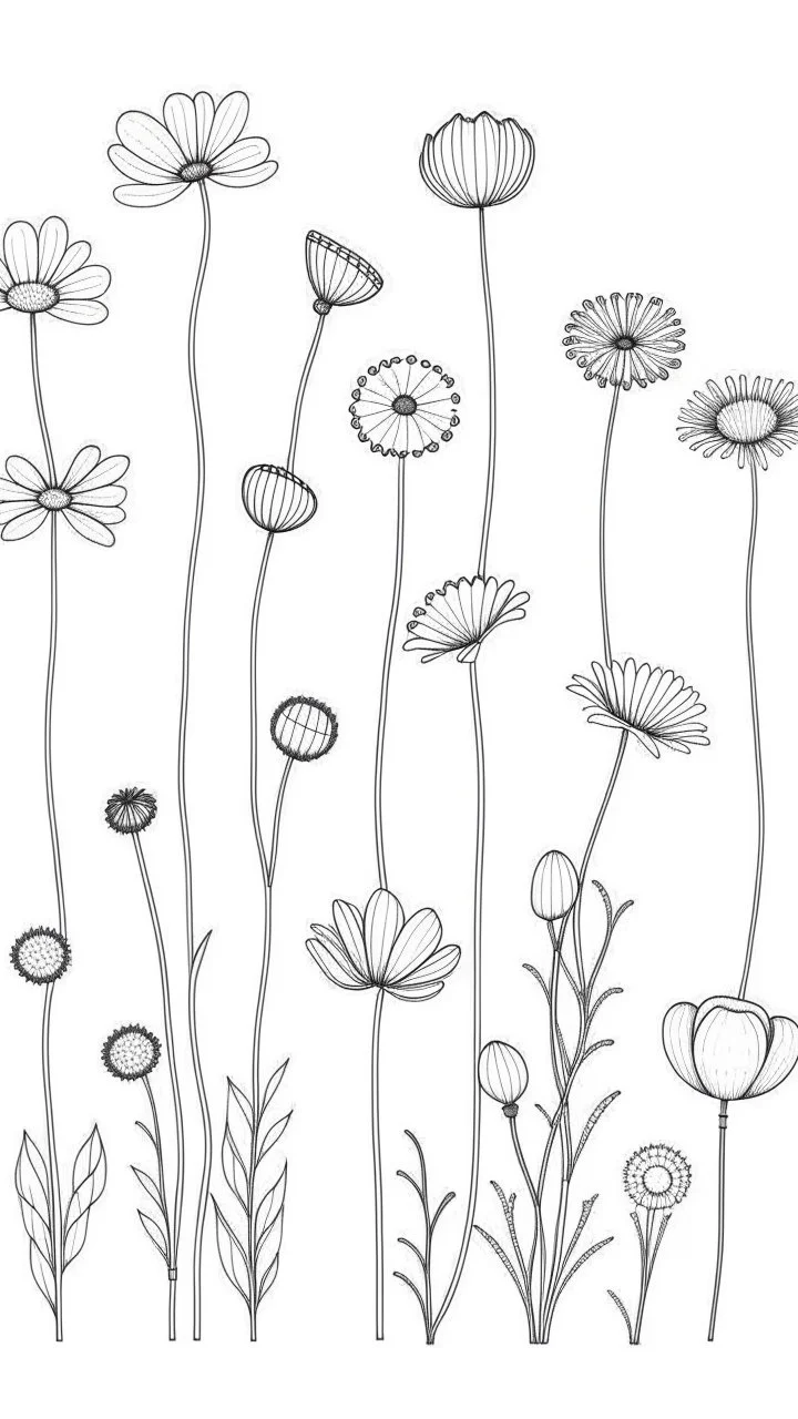 set of growing wind flower on the grace, SIMPLE ONE lineS art, white background, minimalis, different view, only white bakcground solid.natural