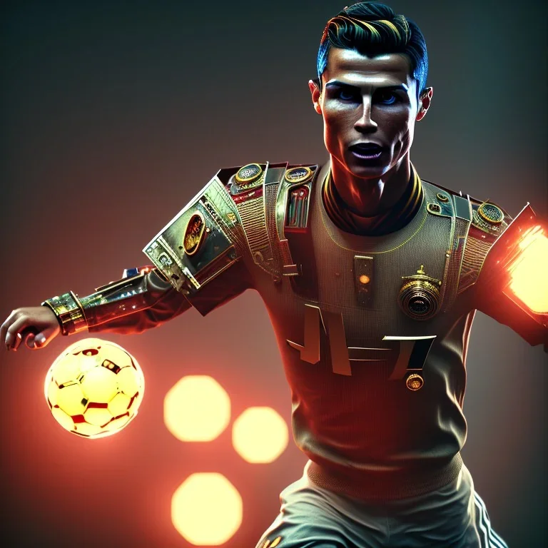 cristiano ronaldo, steampunk, unreal 5, octane render, cinema4d, dynamic lighting, dramatic lighting, 4k, redshift render, highly detailed,