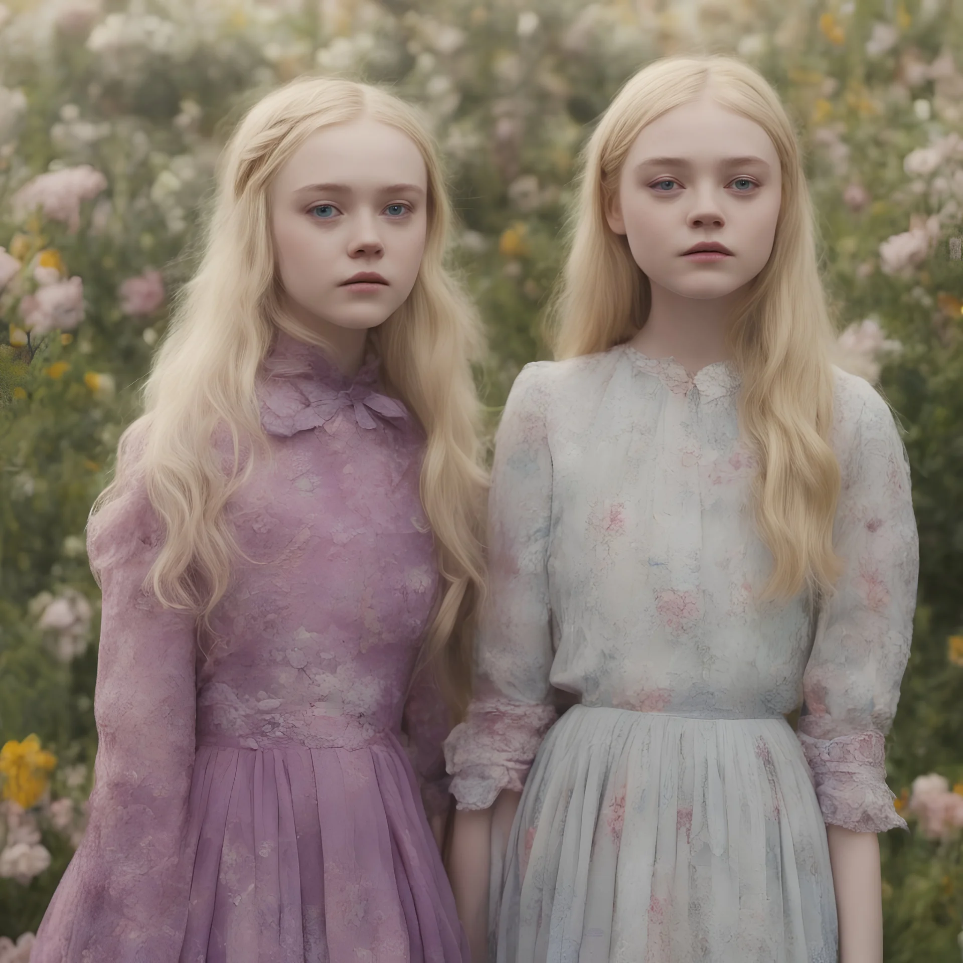 Elle fanning and dakota fanning , as flowers, violet