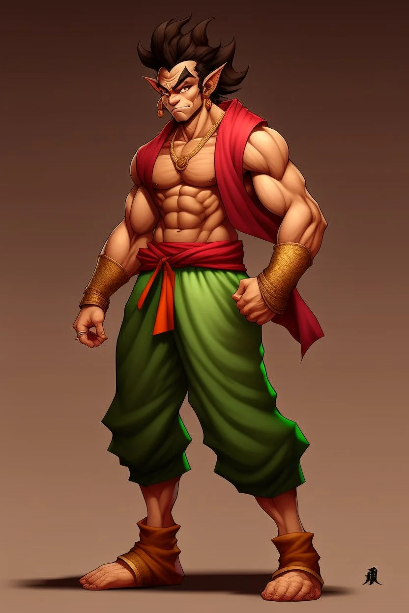 Full Body, Male Tiefling, monk, street outfit like Broly, boxer pose,