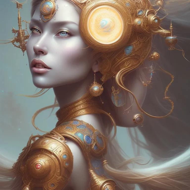 sango fantasy, fantasy magic, intricate, sharp focus, illustration, highly detailed, digital painting, concept art, matte, artgerm and paul lewin and kehinde wiley, masterpiece sexy lips Asian lady body afro hair Papu New Guina turquoise space lady space sun galaxy