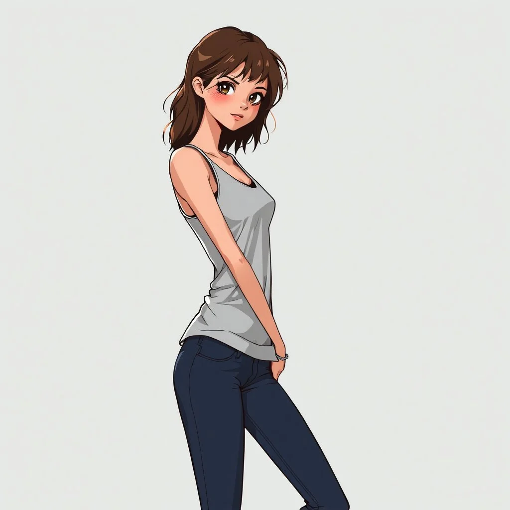 a pretty girl, skinny, relaxed, casual, tank top, digital art, stylised