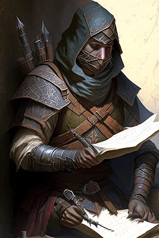 scribe from a mercenary group from fantasy medival world