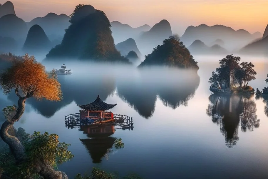 Qiuindahou lake at china at morning