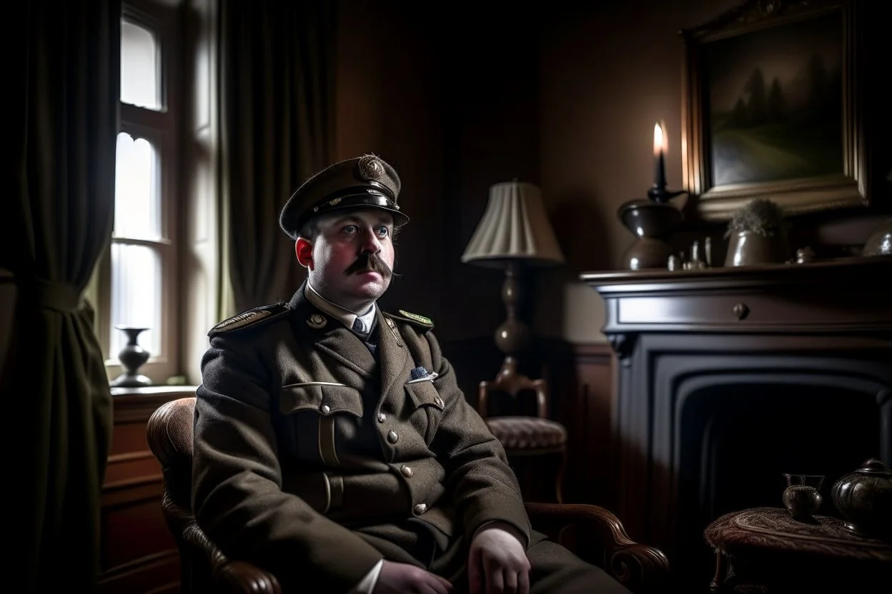 ww1 cop close-up, ww1 mansion living room background