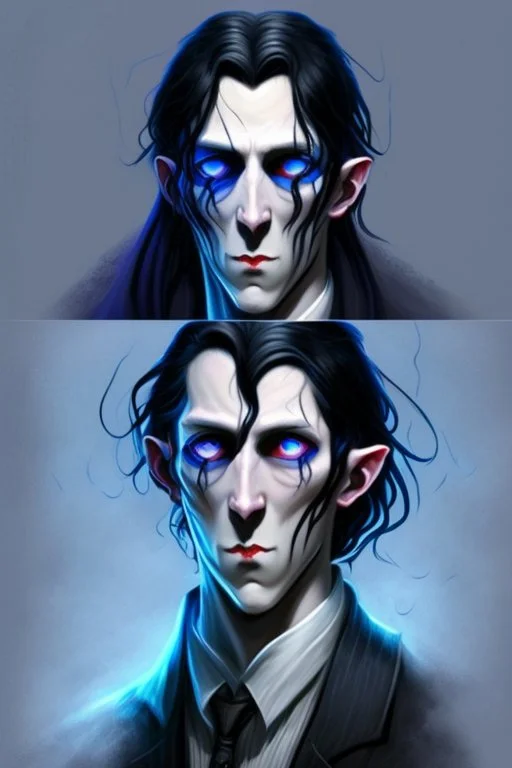 young black haired blue eyed wizard in the style of lovecraft