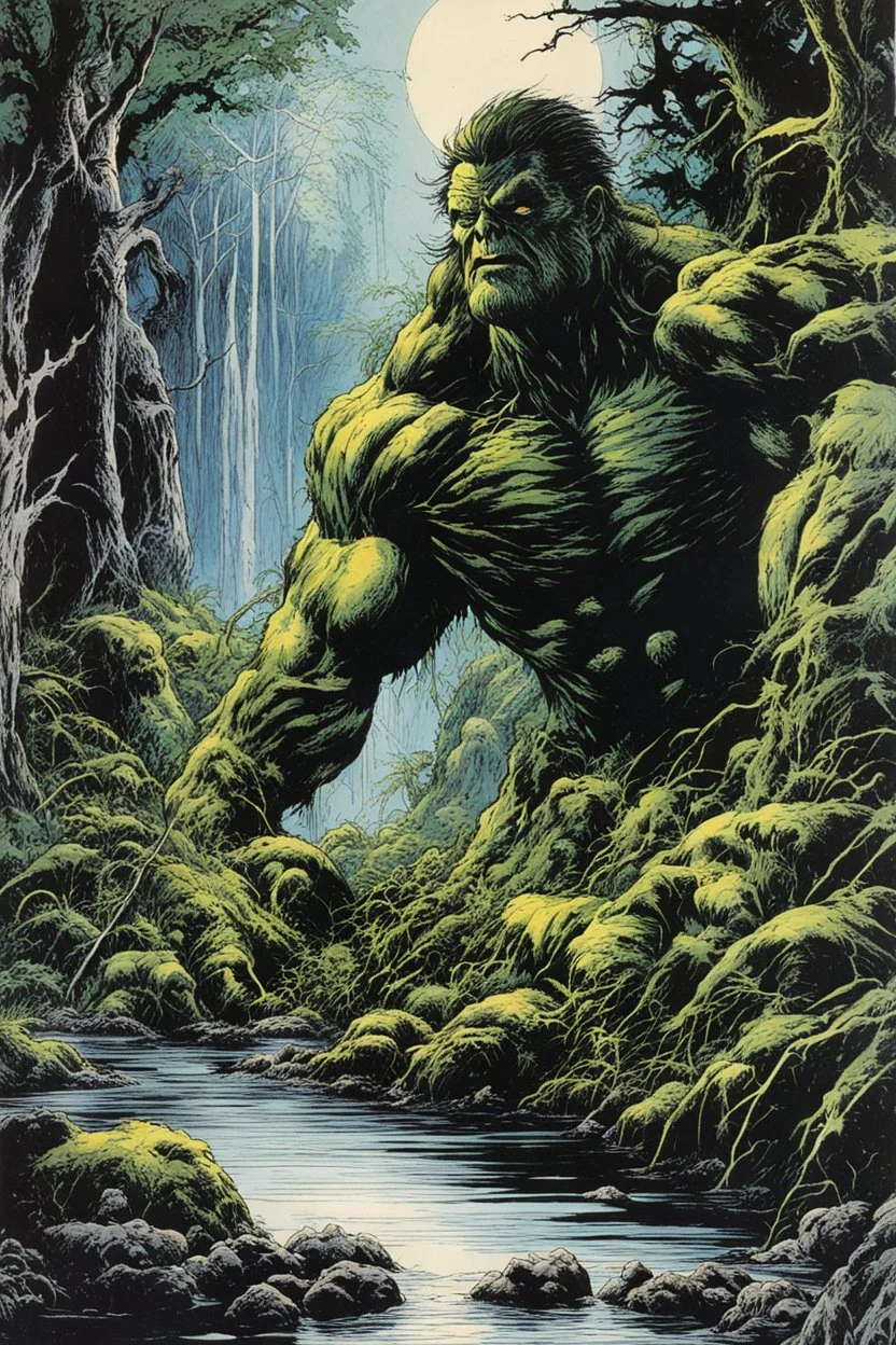 Original art by John Totleben from the double-page center spread in Swamp Thing #60, published by DC Comics, May 1987.