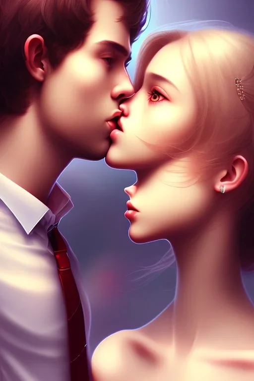 girl and boy, cute, beautiful, close up, kissing