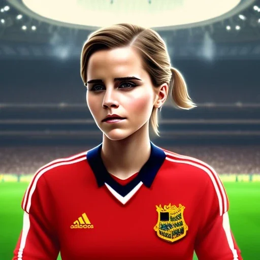 Emma Watson in a referee jersey officiating for a soccer match at Wembley Stadium