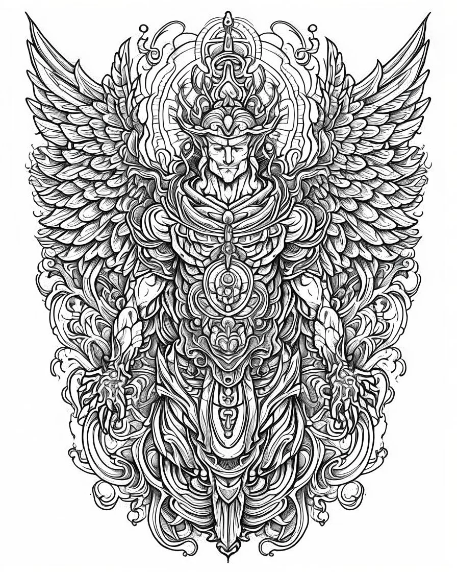 realistic god tattoo idea, line art, background, vector, svg, black outline on white background, leave plenty of white space beetween lines for coloring, tattoo style, tattoo idea,full body