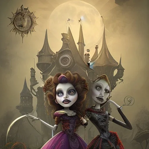 extrem tim burton style of the evil stepsisters, sharp focus