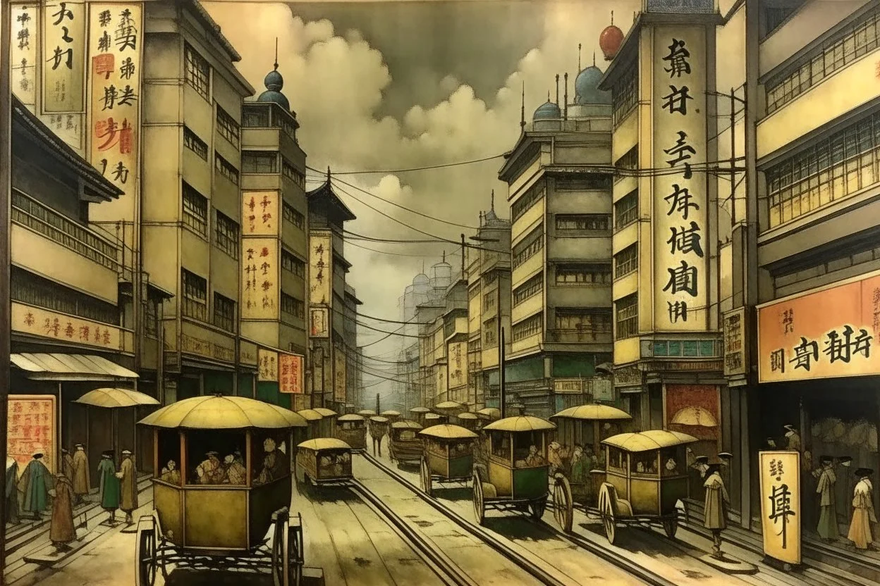 Japanese 1920 oil painting Central Tokyo