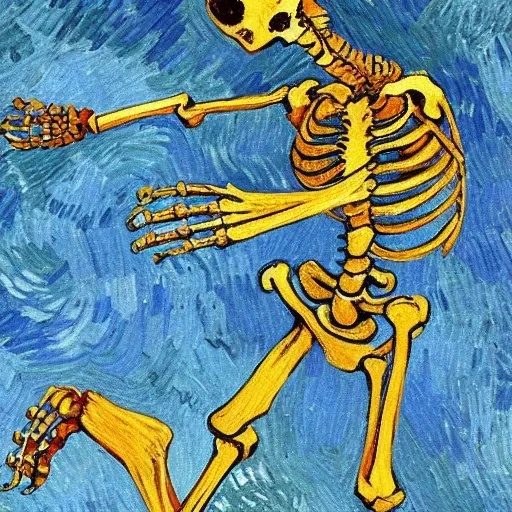 a skeleton dancing painted by van gogh