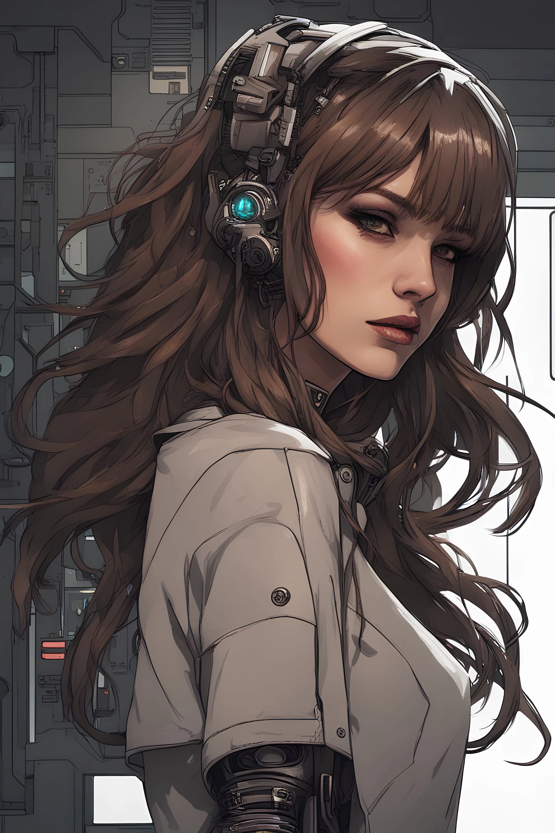 Cyberpunk woman with long, brown hair