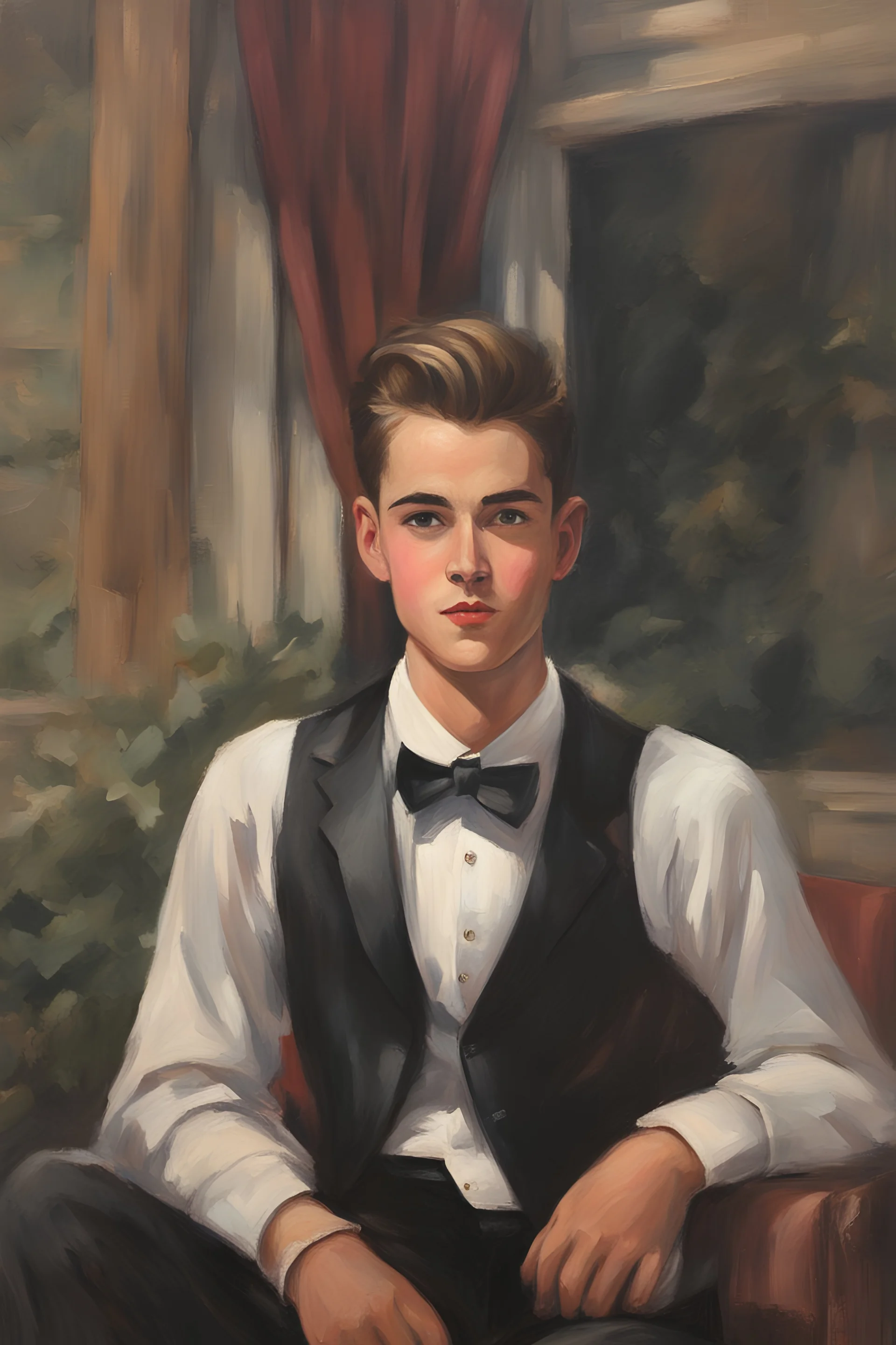 british gentelman dashing teen going to prom cartoon oil painting portrait