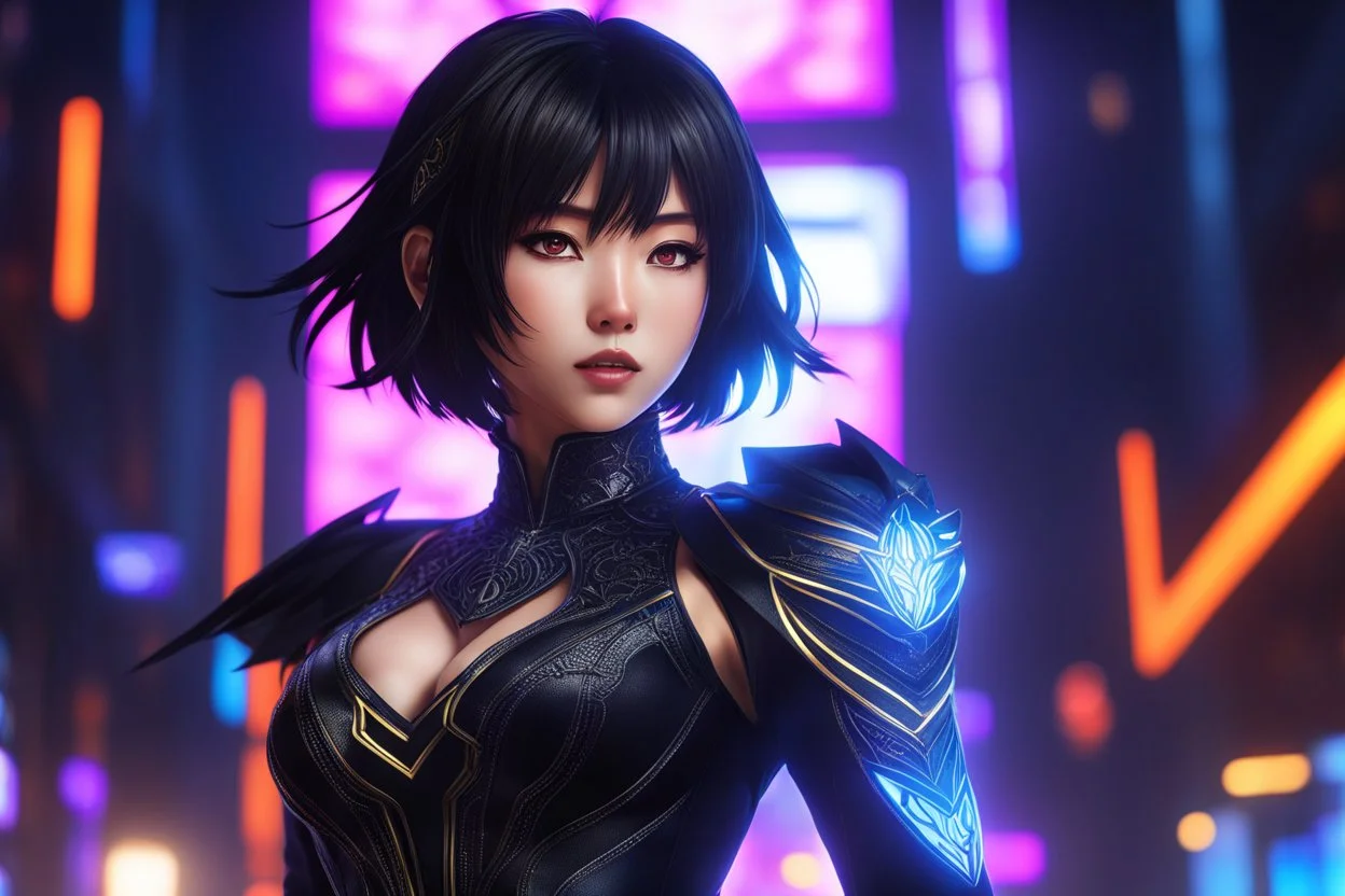 Hot Asian in 8k solo leveling shadow artstyle, silk theme, spider costum, short black hair, dynamic pose, oshare kei, hurufiyya, rtx , neon lights, intricate details, highly detailed, high details, detailed portrait, masterpiece,ultra detailed, ultra quality