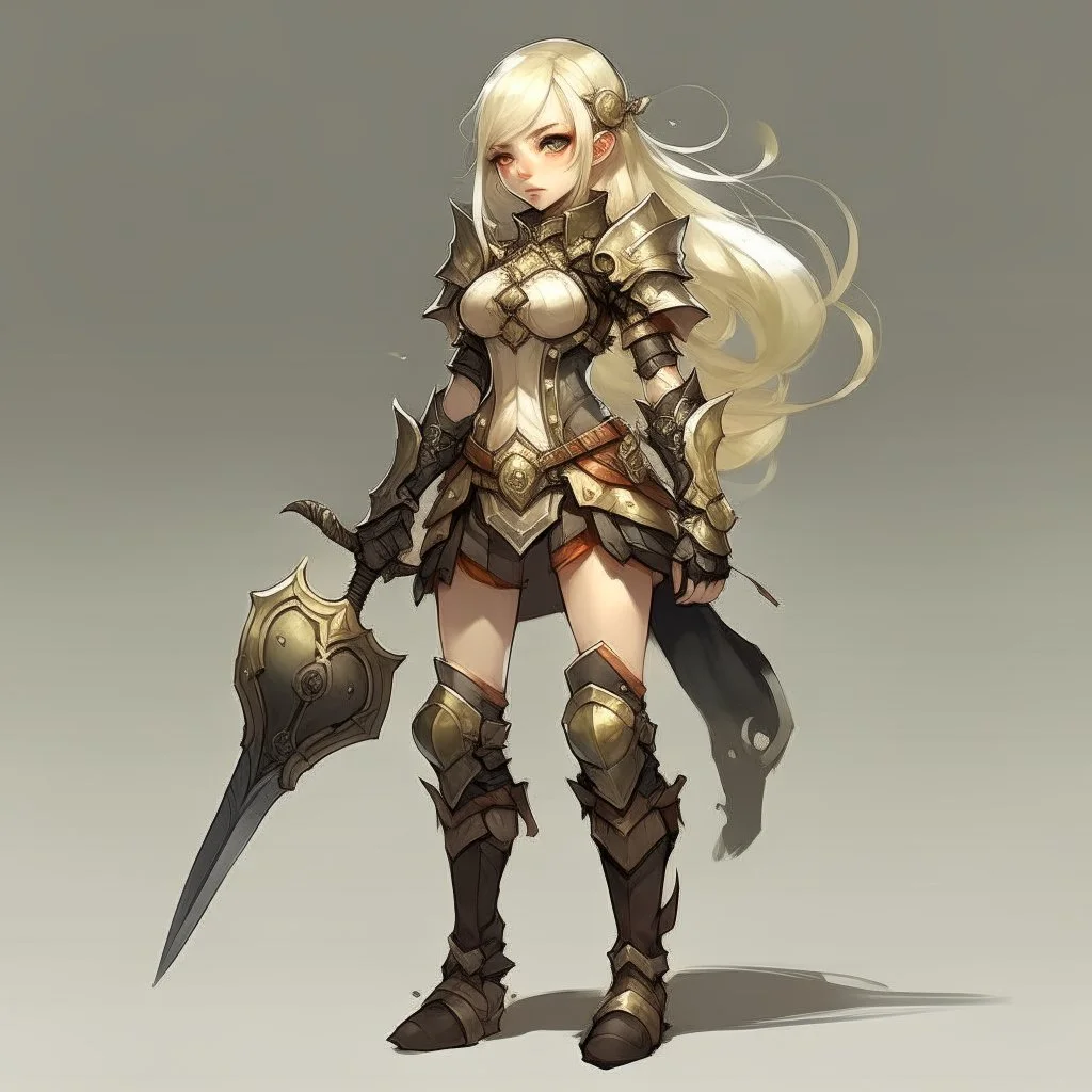 cute girl, age 22, elf, blonde, insane, strong, armour, full-body