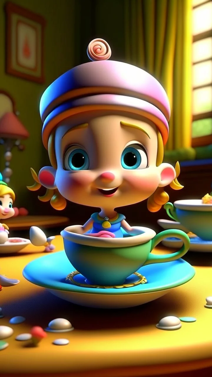 Unwrapping the magical tea cups, cartoon,3D