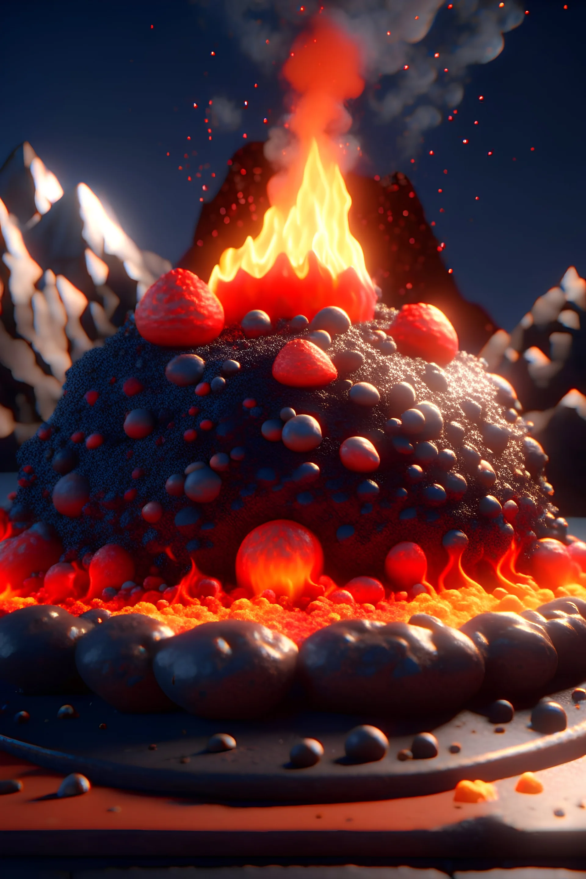 Cookie volcano,unreal engine,artstation, detailed, digital painting, cinematic, pixar and hayao miyazaki, unreal 5, daz, hyperrealistic, octane rendering