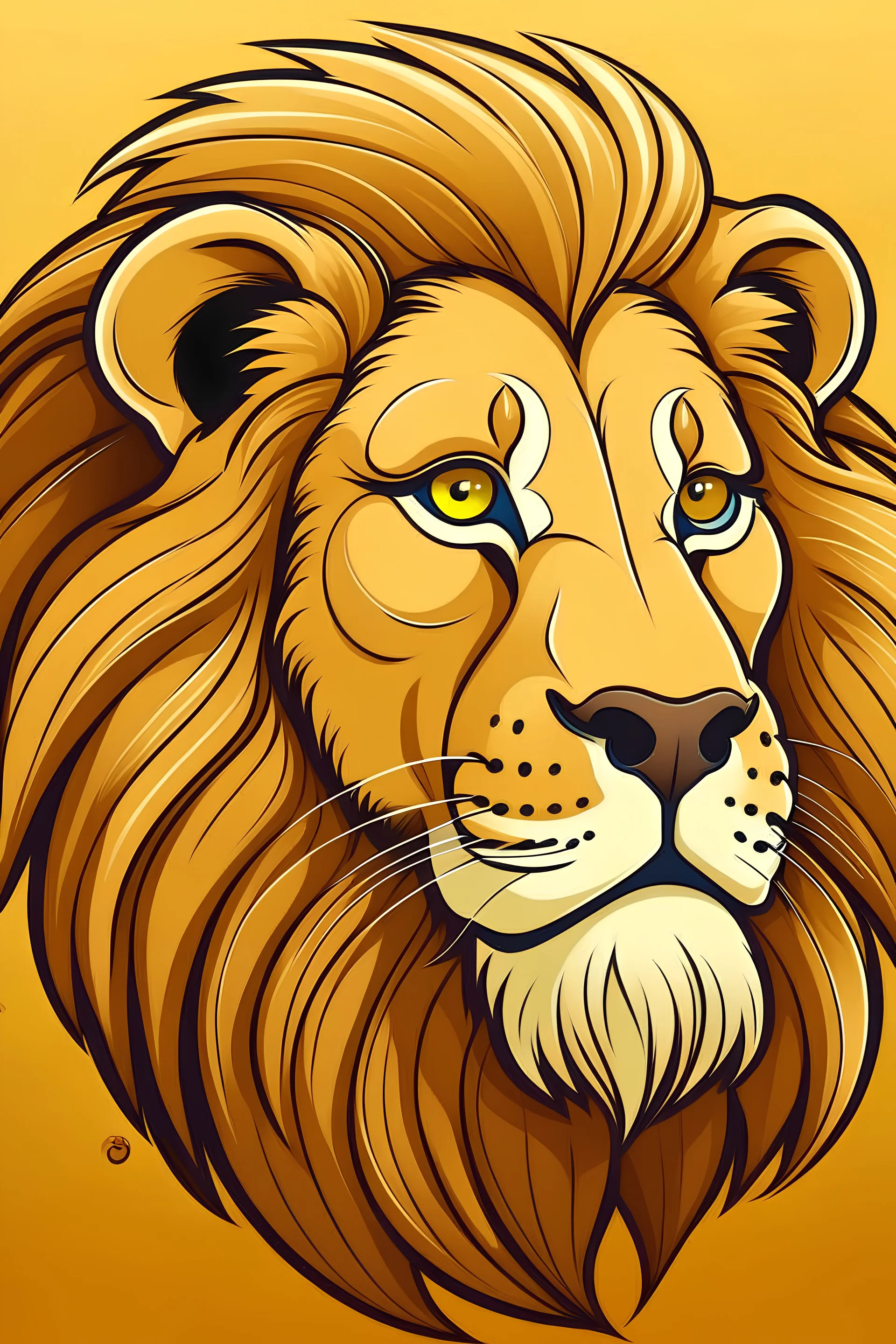 Illustrate a cartoon style image of a Lion , thick outlines and clear details