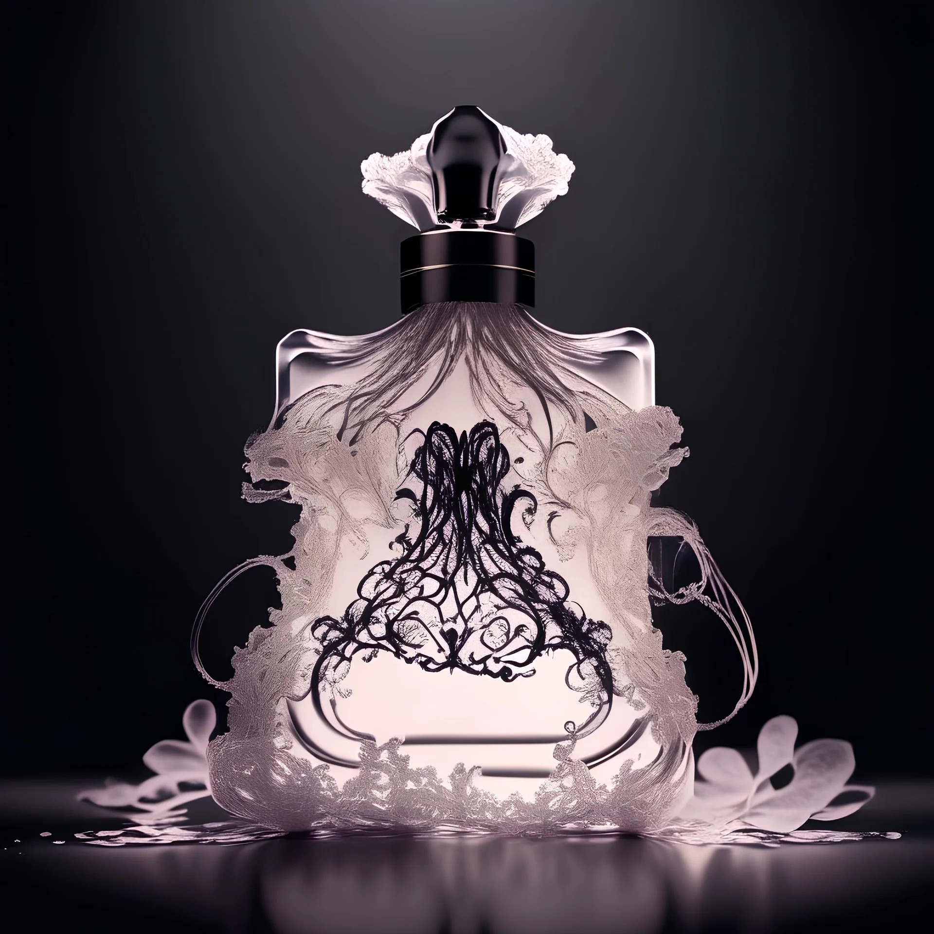 generate me an aesthetic photo of perfume for Perfume Bottles with Cascading Lace