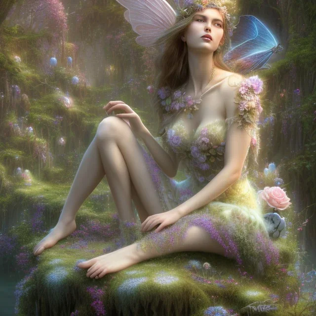 high-quality, fine-detail beautiful, stunning fairy sitting on a skull, flowers, clear reflective lake, tranquil, gorgeous, 8k resolution, intricate, digital art, detailed matte, volumetric lighting, George Grie, Anne Dittman, Anne Stokes, Lisa Parker, Selina French,