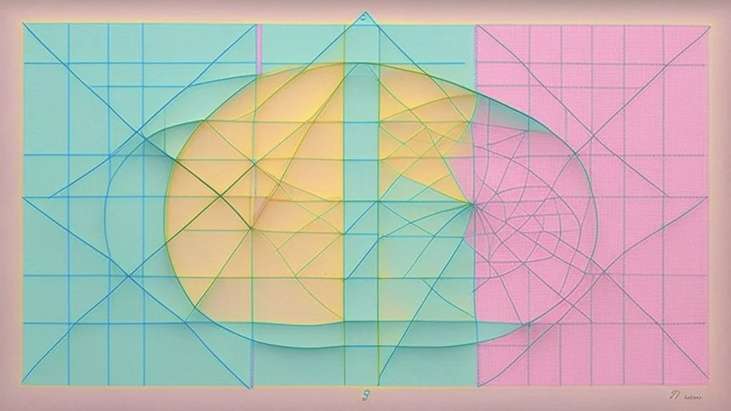 "Zeno's Paradox" is a piece of grid paper with pastel circles and triangles drawn on it and a 3d bor code on the top left