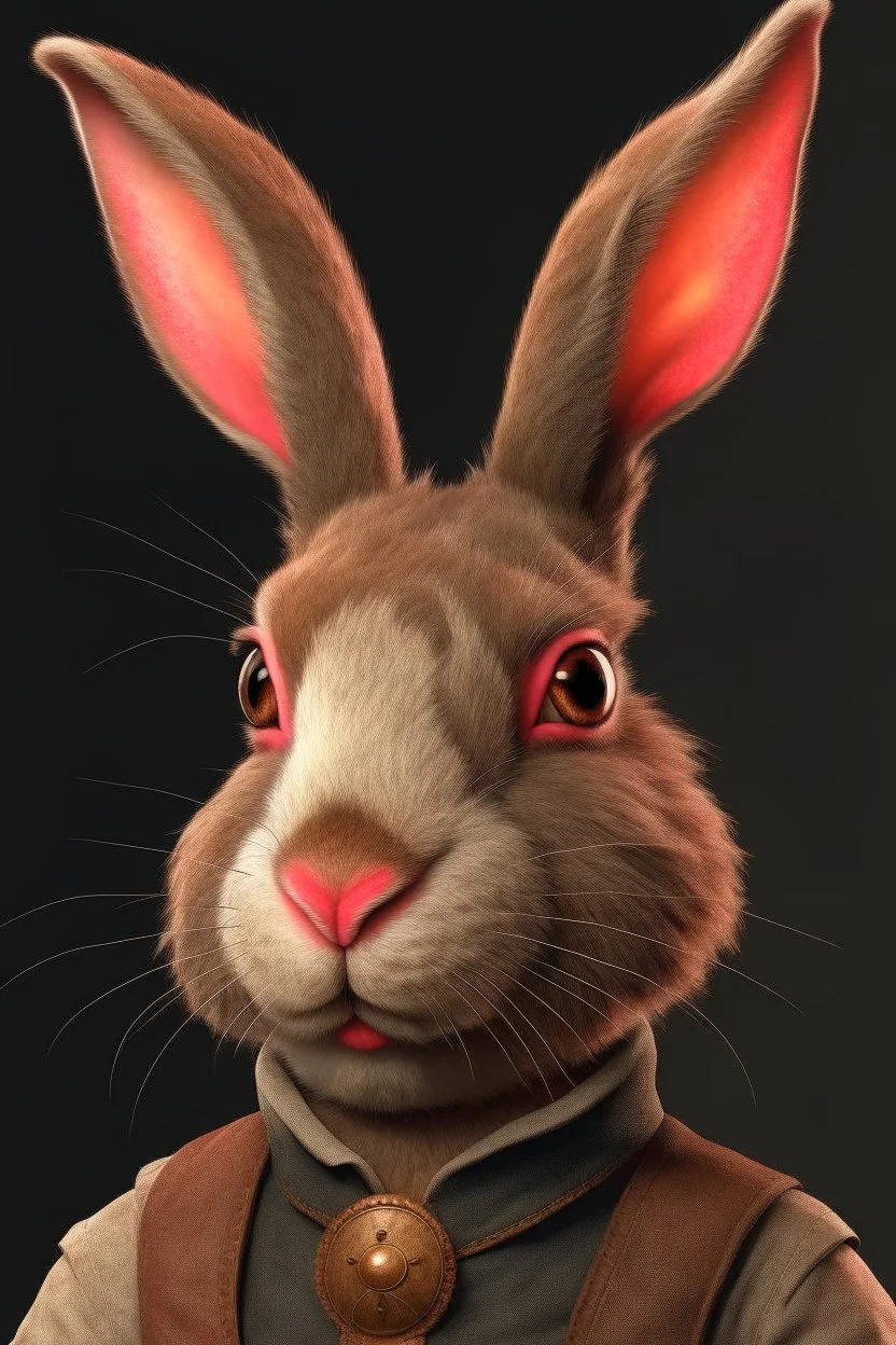 Portrait of a humanoid rabbit with a cigar in his mouth and scars on his face