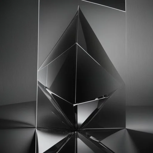 Create a visually striking geometry hi tech prisma simple minimal in dark glass reflections abstract composition that embodies the essence of luxury and craftsmanship, pure black