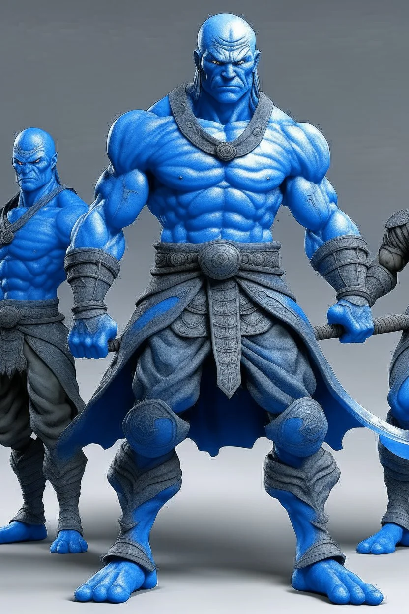 giant muscle blue men realistic samouraï yukatan