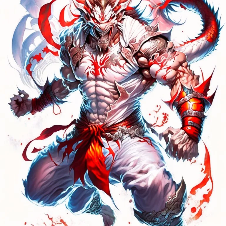 dragonman high detailed concept art, front facing, dynamic pose, full body, white background color, t-shirt design,