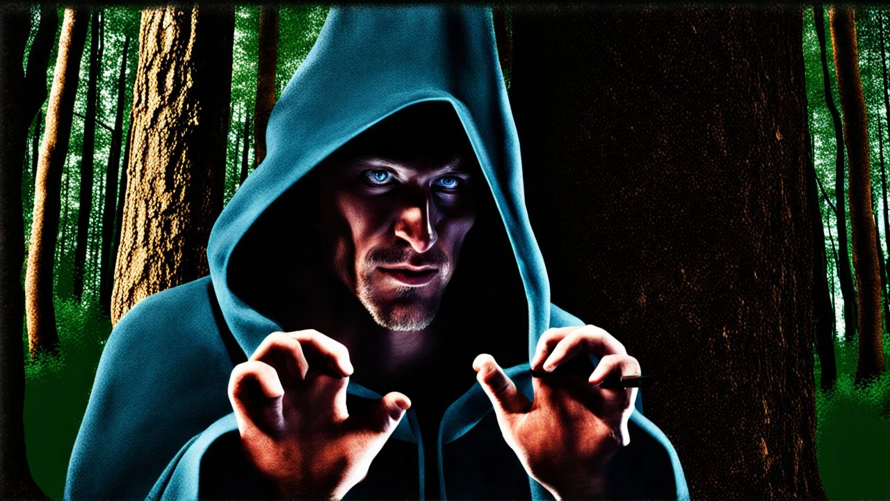 The hooded sorcerer in the forest